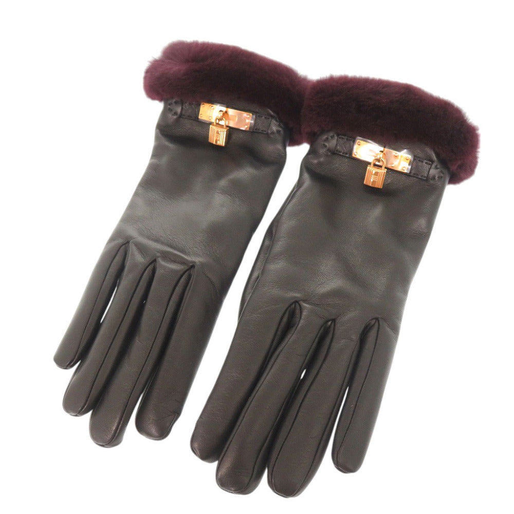 Hermes Gloves Lambskin, Cashmere Black Kelly Gloves Women 7