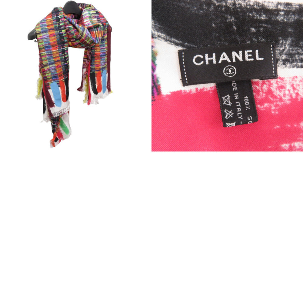 Chanel Stall Silk Multicolor Coco Mark Large Stole Tweed Transfer Women