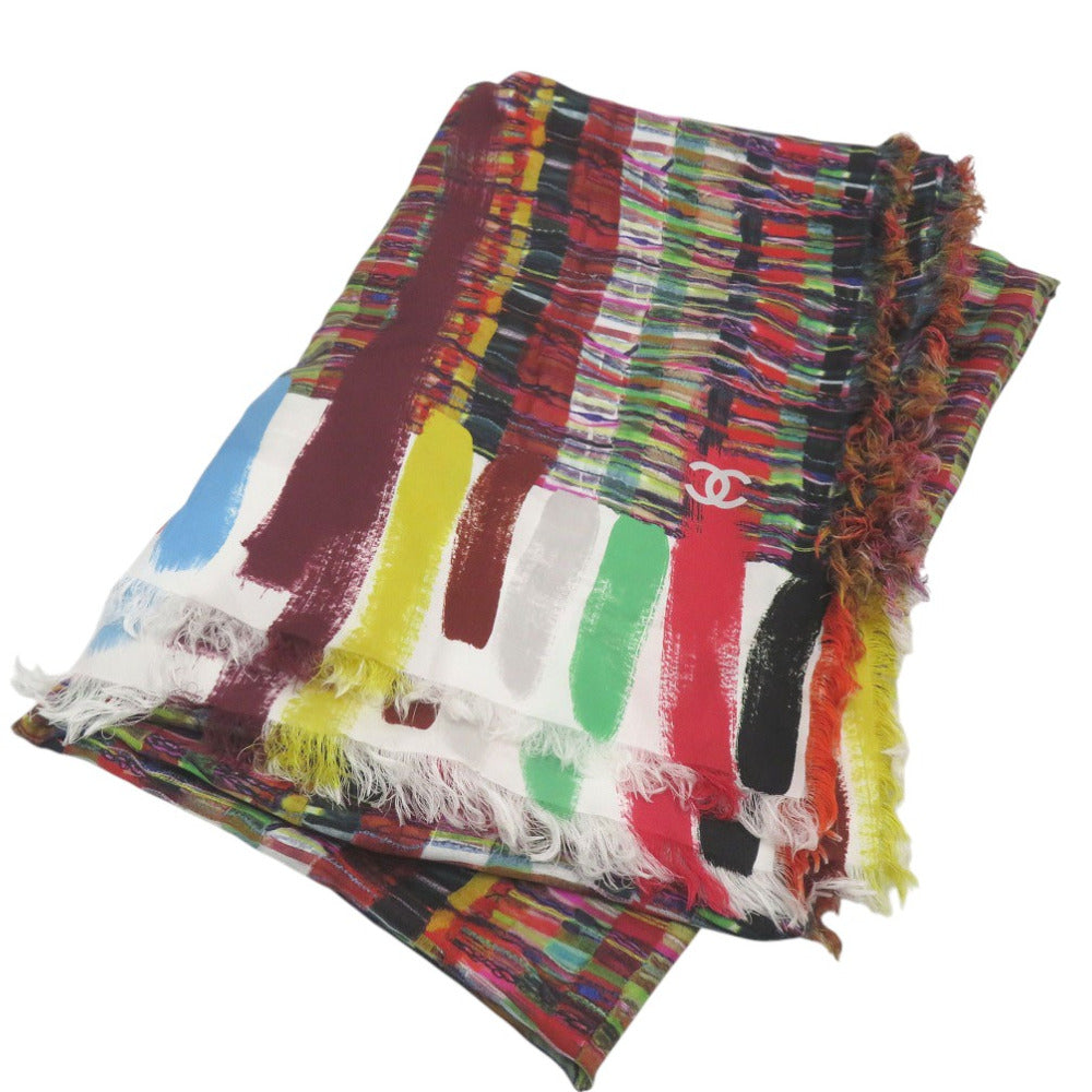 Chanel Stall Silk Multicolor Coco Mark Large Stole Tweed Transfer Women