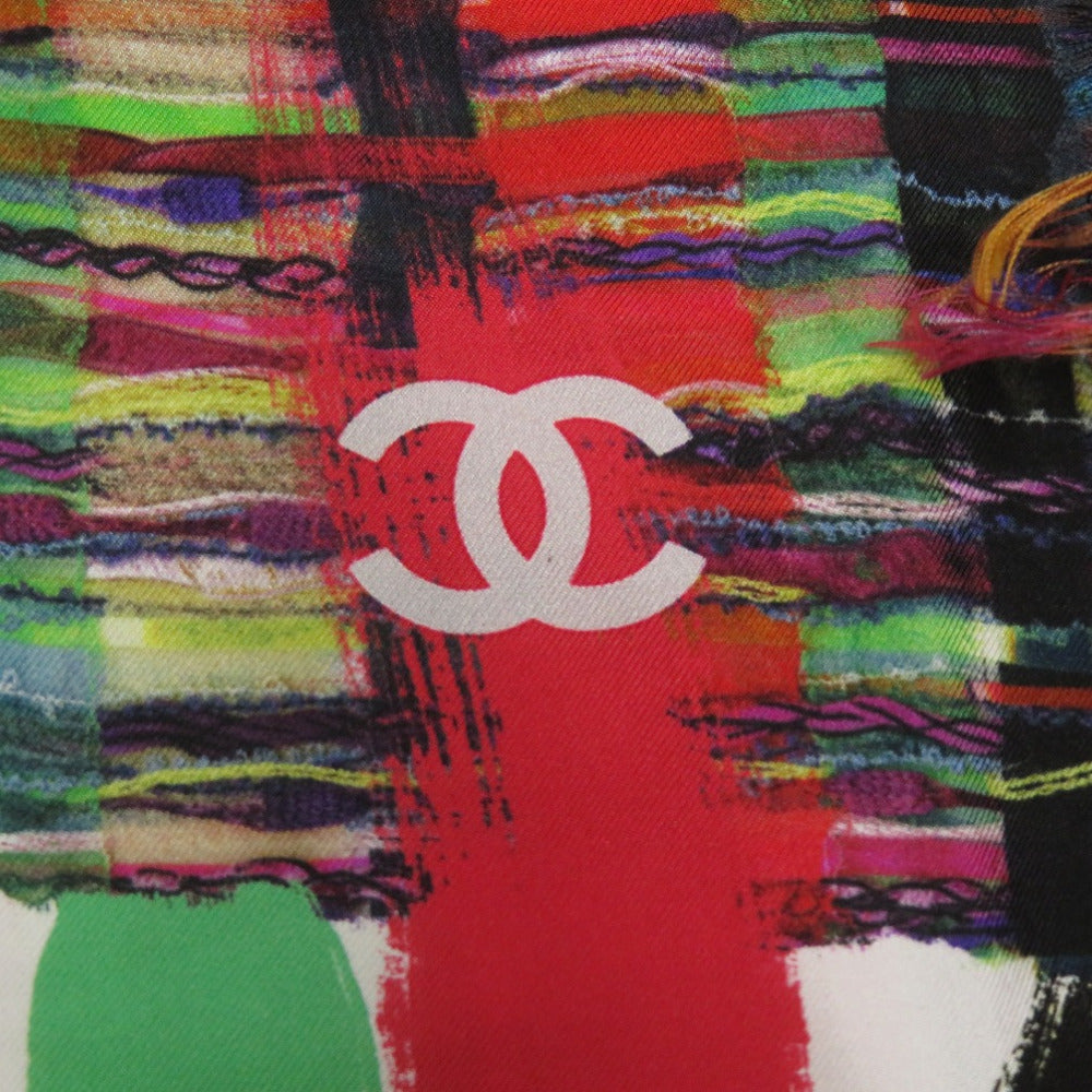 Chanel Stall Silk Multicolor Coco Mark Large Stole Tweed Transfer Women