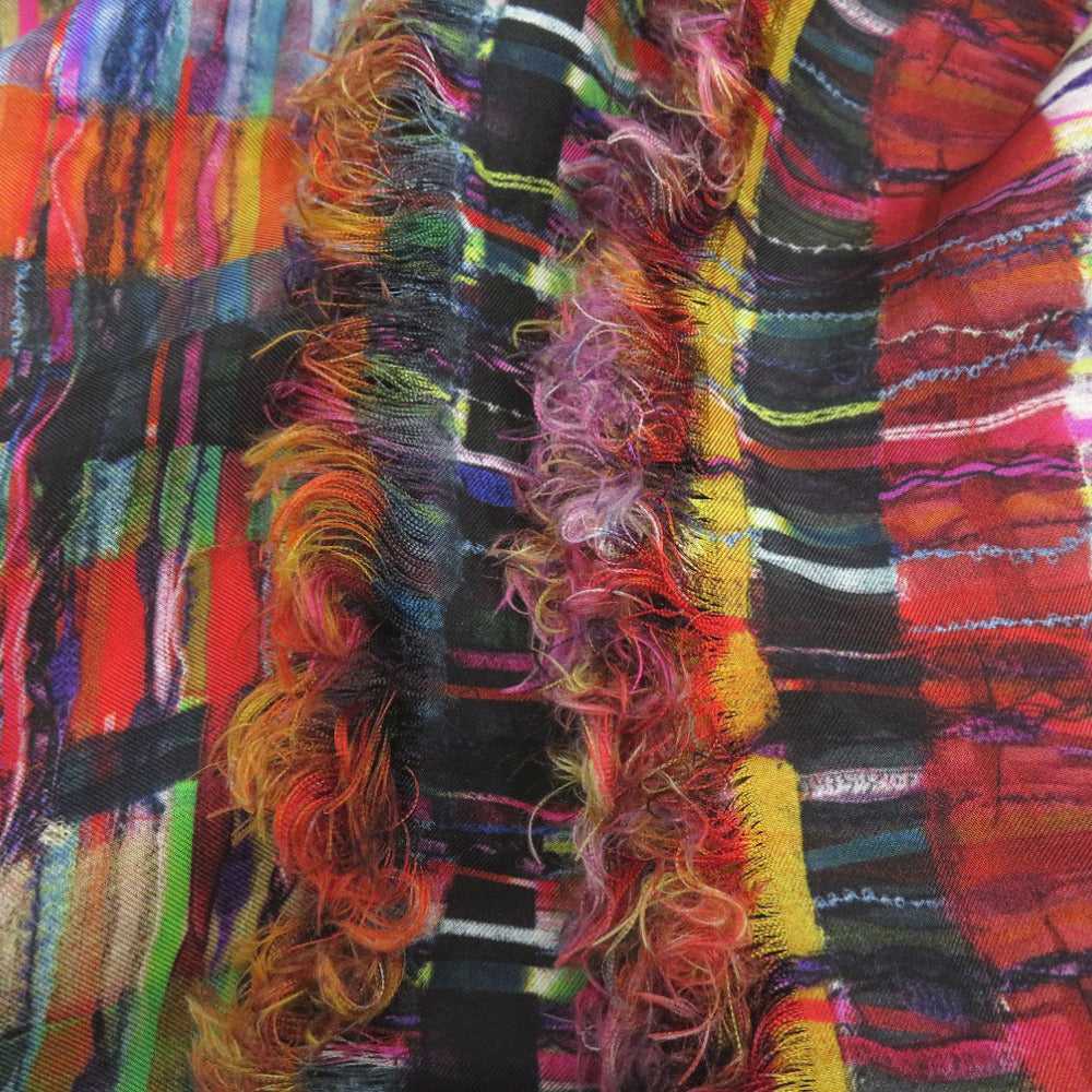 Chanel Stall Silk Multicolor Coco Mark Large Stole Tweed Transfer Women