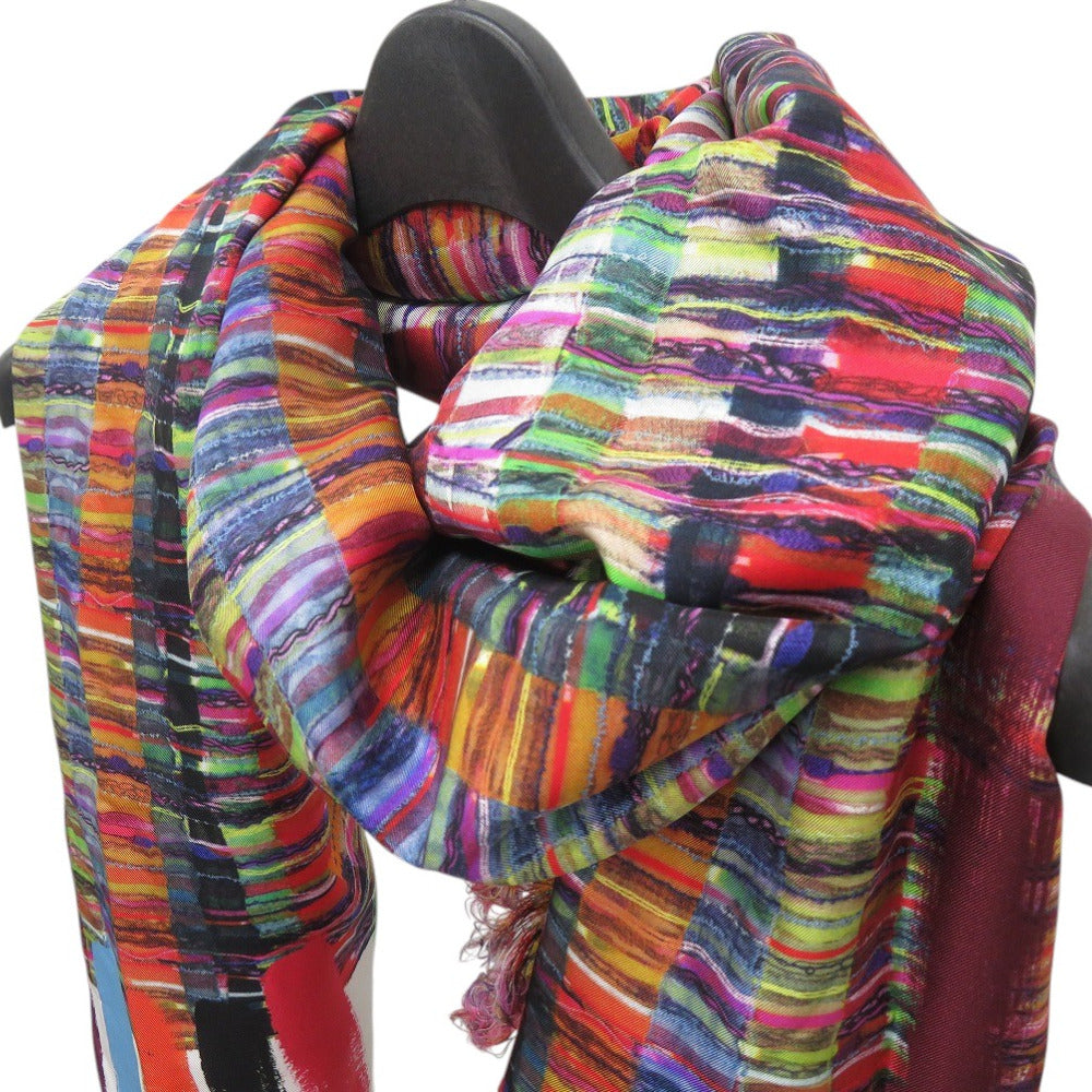 Chanel Stall Silk Multicolor Coco Mark Large Stole Tweed Transfer Women