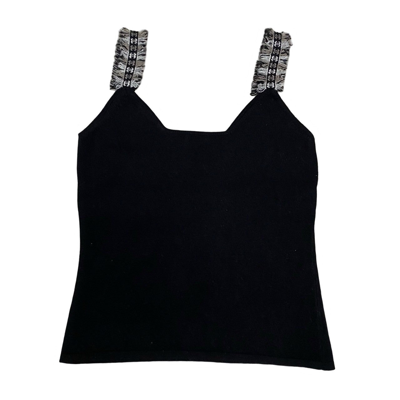Chanel Ensemble Cashmere Black Coco Mark Trim Ensemble Twin Knit Women 38