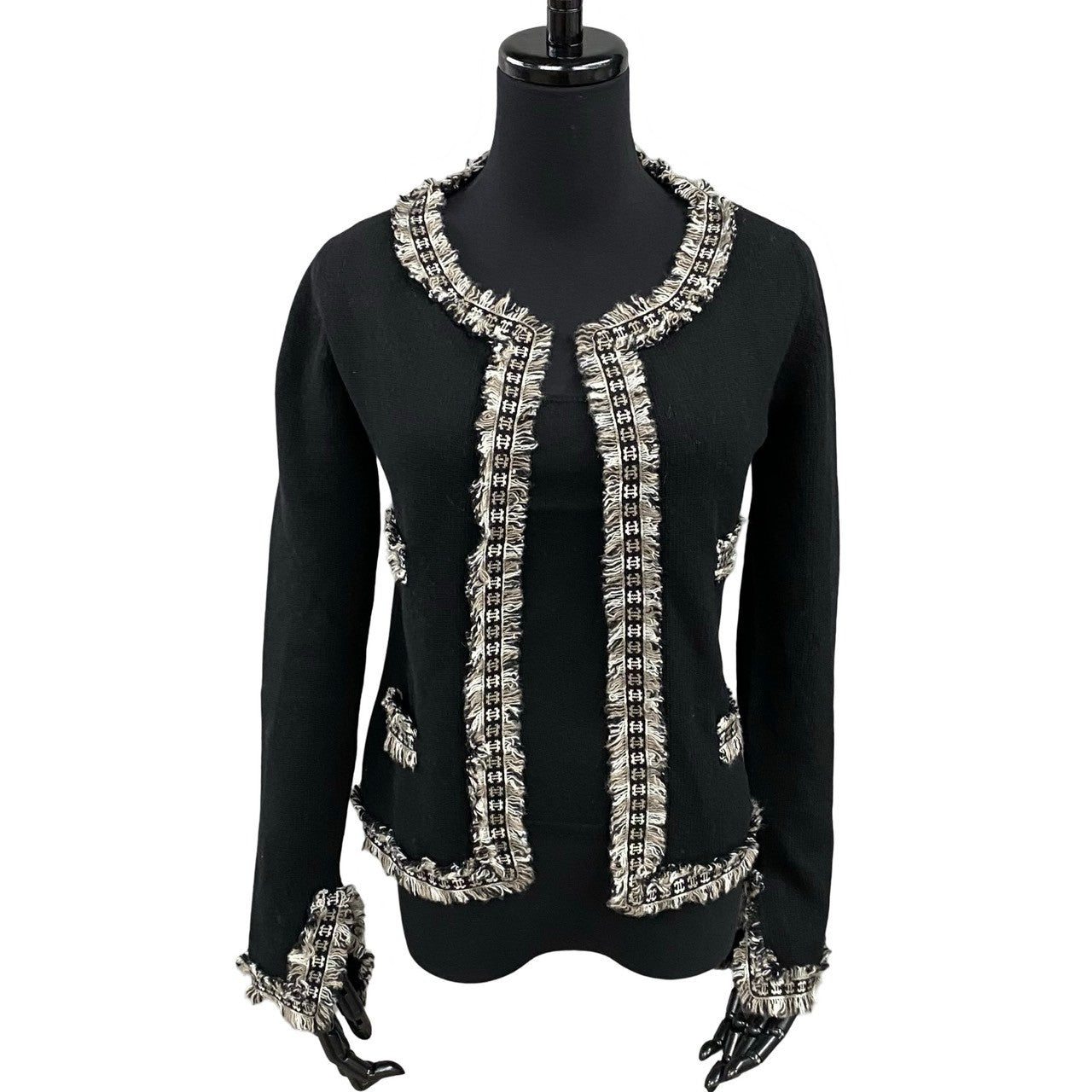 Chanel Ensemble Cashmere Black Coco Mark Trim Ensemble Twin Knit Women 38