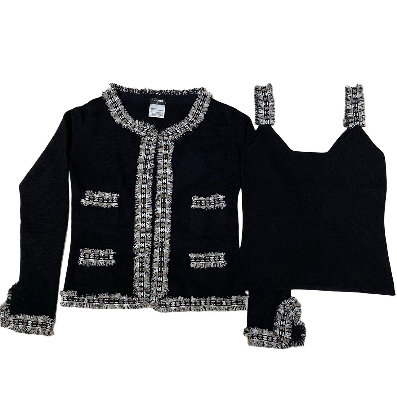 Chanel Ensemble Cashmere Black Coco Mark Trim Ensemble Twin Knit Women 38