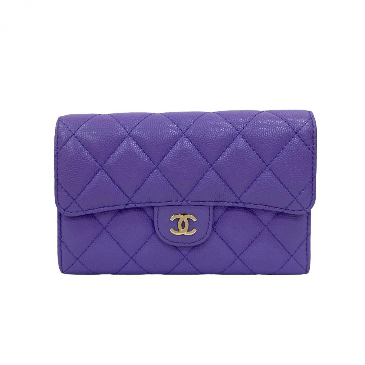 Chanel Tri-Fold Wallet Matt Caviar Skin Purple Matrasse