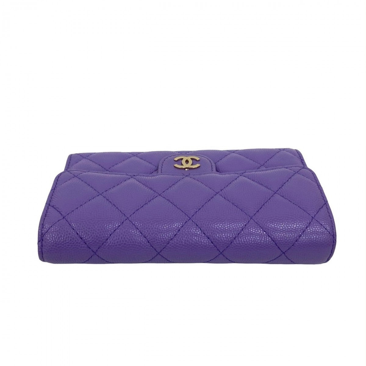 Chanel Tri-Fold Wallet Matt Caviar Skin Purple Matrasse