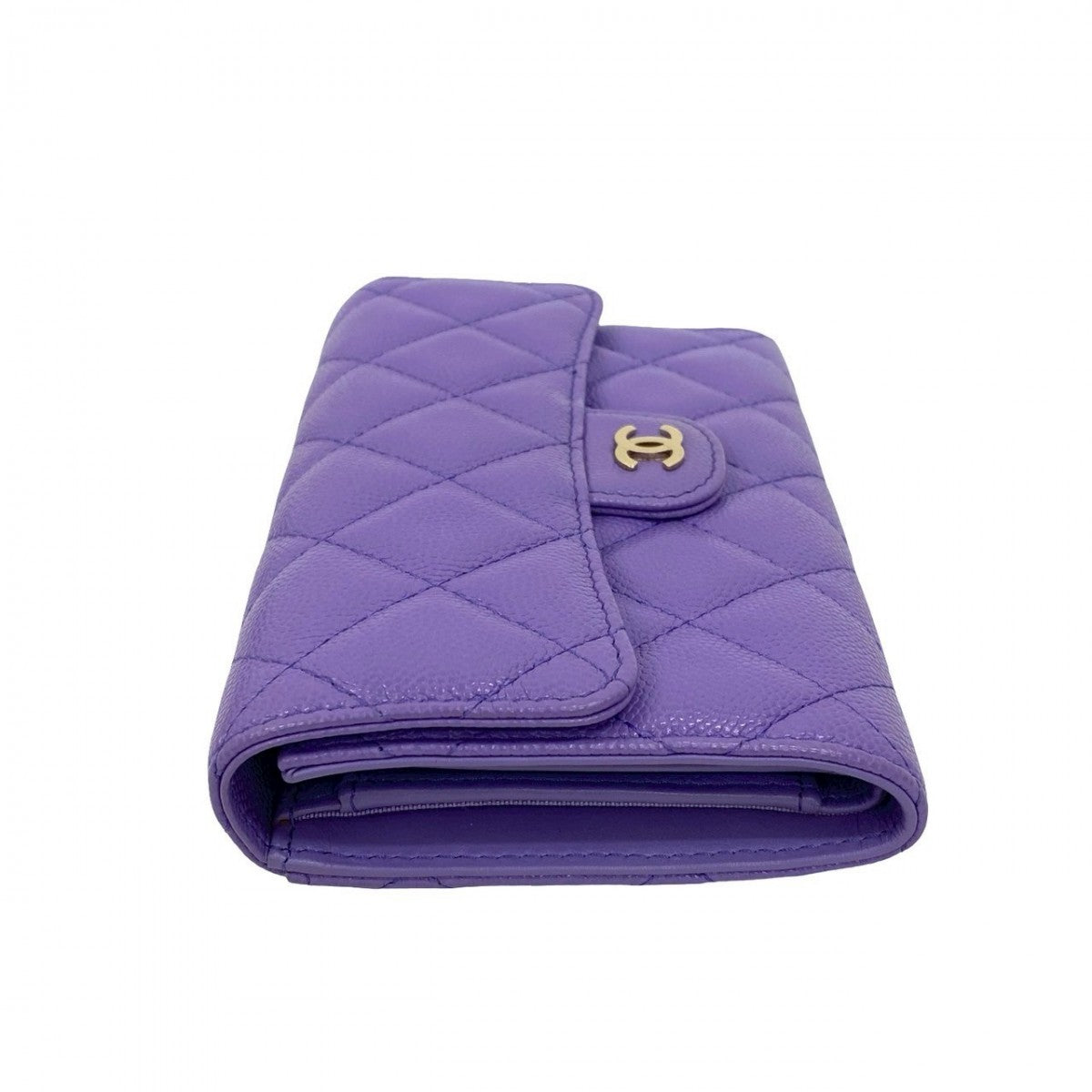 Chanel Tri-Fold Wallet Matt Caviar Skin Purple Matrasse