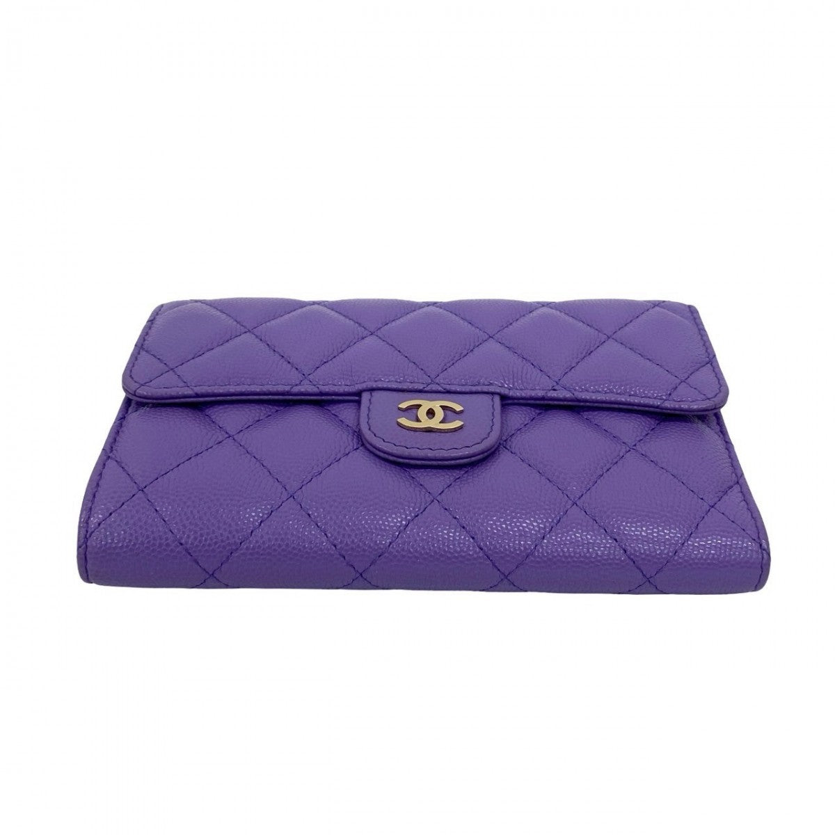 Chanel Tri-Fold Wallet Matt Caviar Skin Purple Matrasse