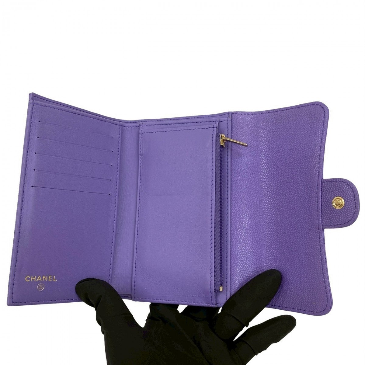Chanel Tri-Fold Wallet Matt Caviar Skin Purple Matrasse