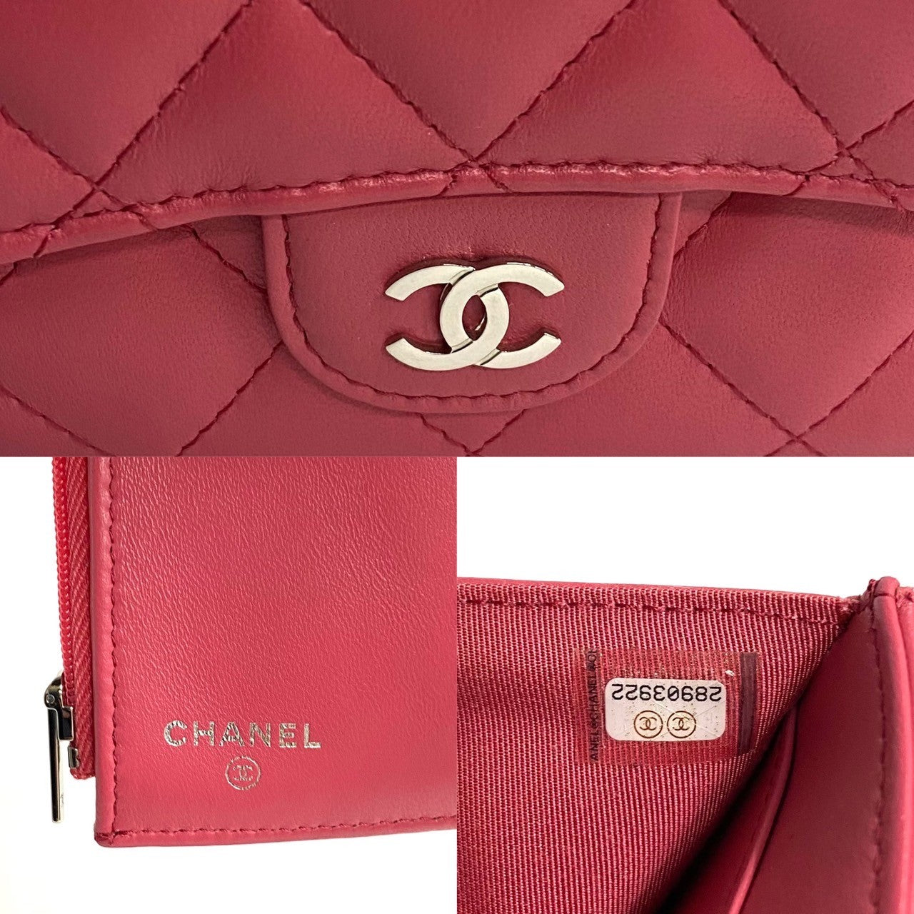 Chanel Bifold Wallet Lambskin Pink Coco Mark Matrasse Women