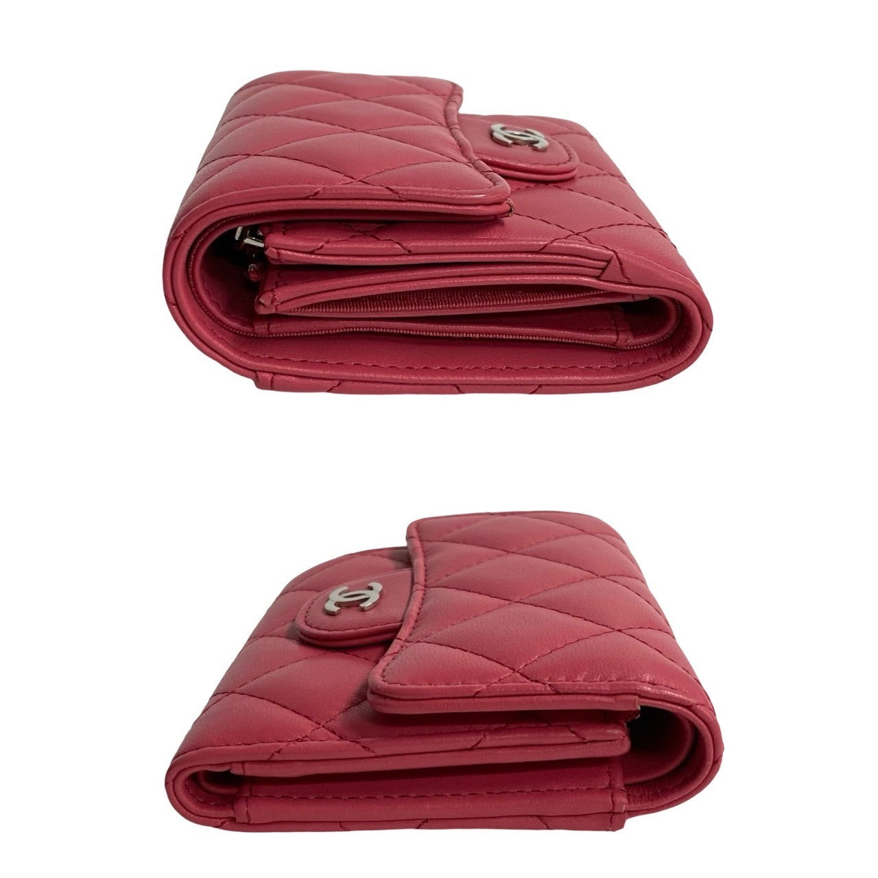 Chanel Bifold Wallet Lambskin Pink Coco Mark Matrasse Women