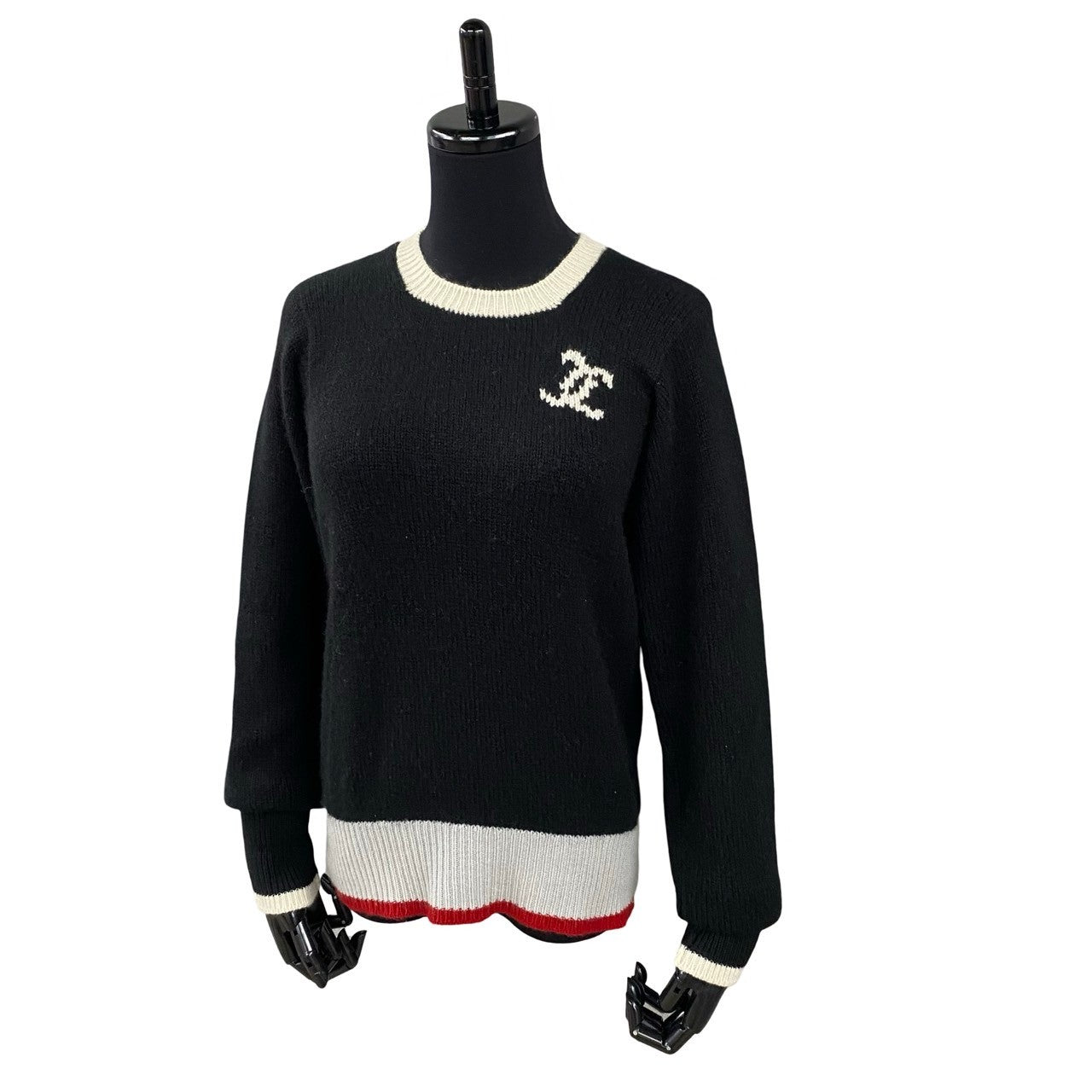 Chanel Sweater Cashmere Black Coco Mark Women 42