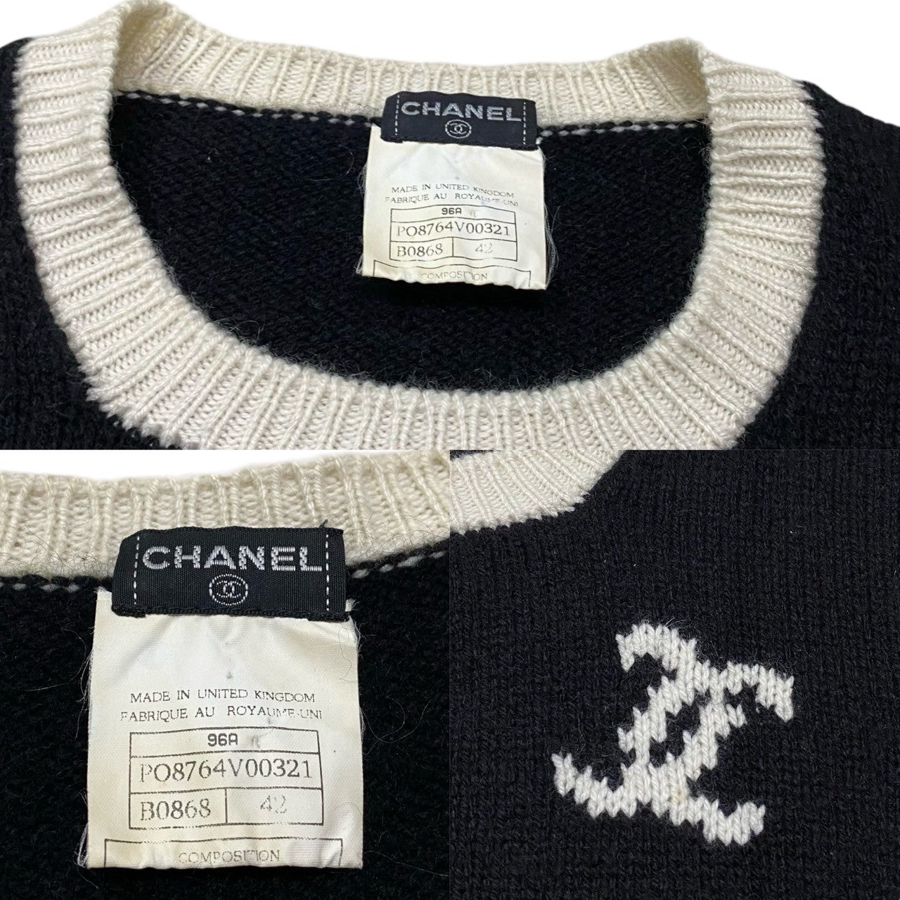 Chanel Sweater Cashmere Black Coco Mark Women 42