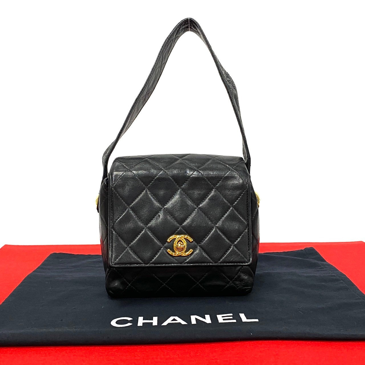Chanel Handbag Lambskin Black Coco Mark Matrasse Women