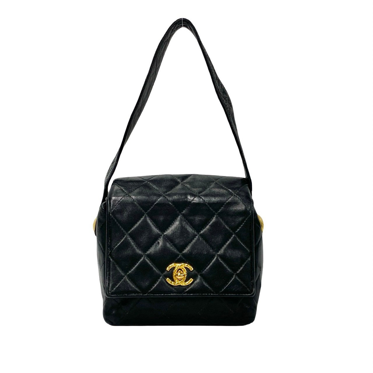 Chanel Handbag Lambskin Black Coco Mark Matrasse Women