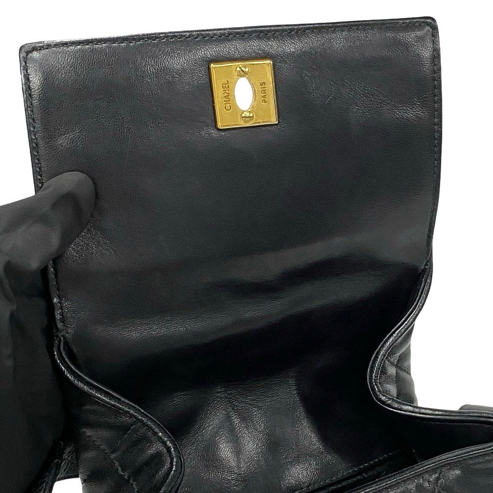 Chanel Handbag Lambskin Black Coco Mark Matrasse Women