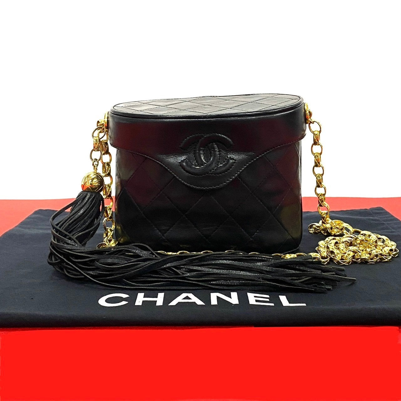 Chanel Shoulder Bag Lambskin Black Coco Mark Fringe Matrasse Women