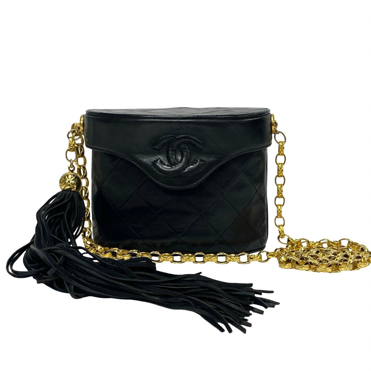Chanel Shoulder Bag Lambskin Black Coco Mark Fringe Matrasse Women
