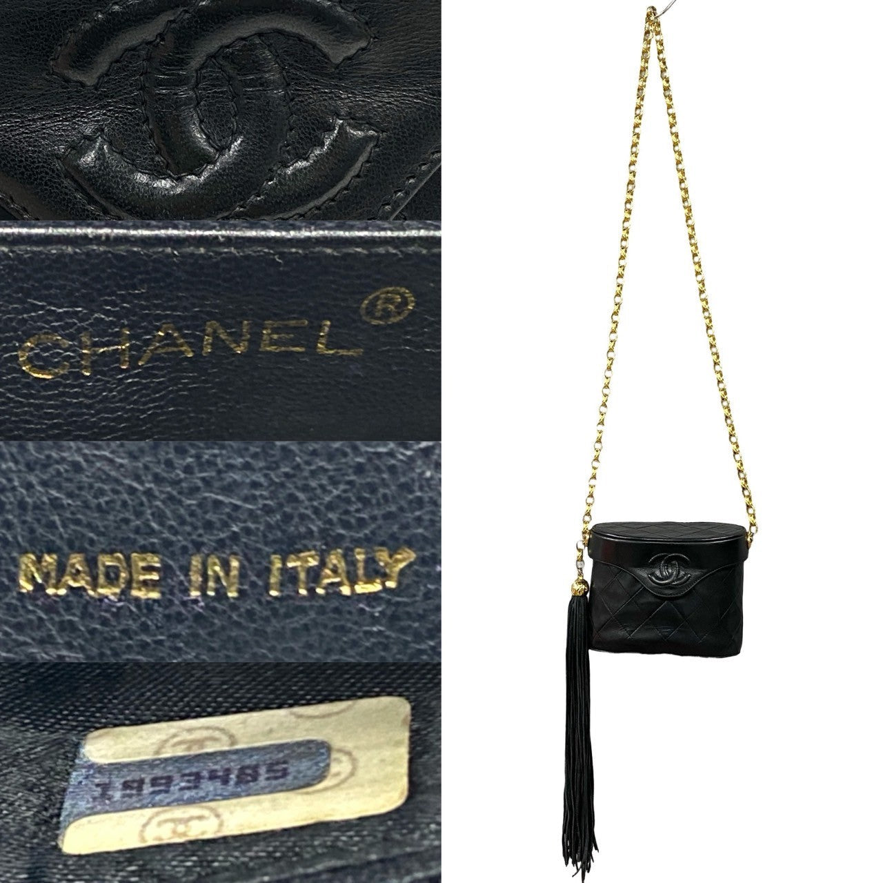 Chanel Shoulder Bag Lambskin Black Coco Mark Fringe Matrasse Women