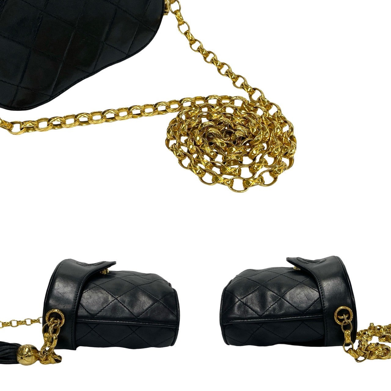 Chanel Shoulder Bag Lambskin Black Coco Mark Fringe Matrasse Women