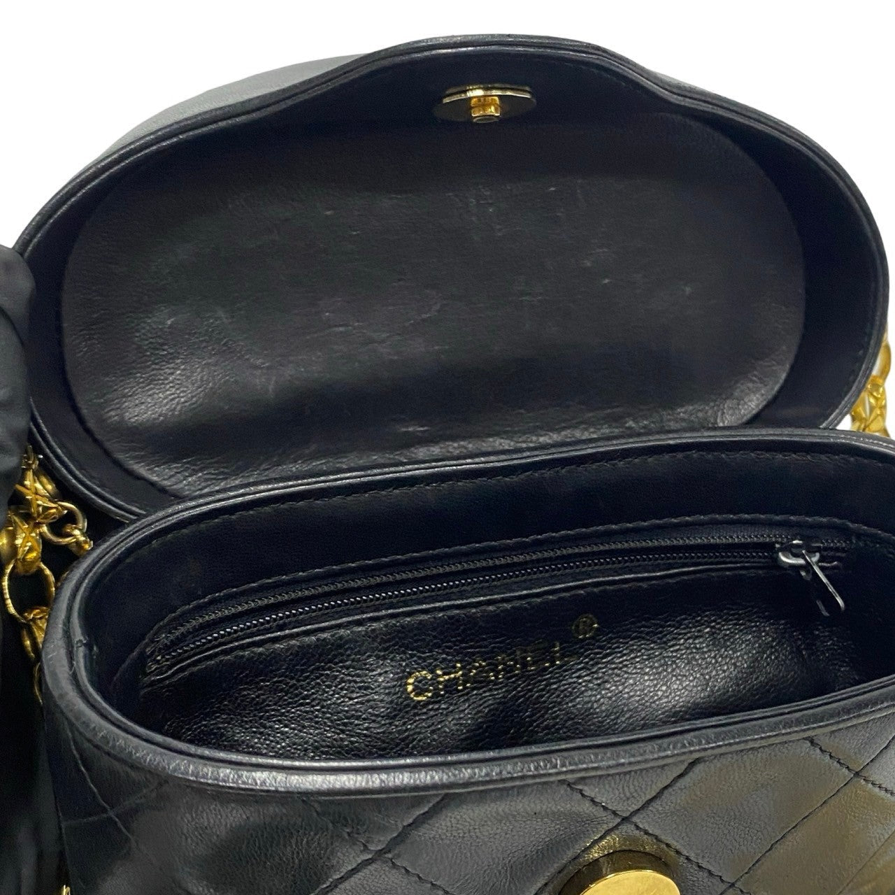 Chanel Shoulder Bag Lambskin Black Coco Mark Fringe Matrasse Women