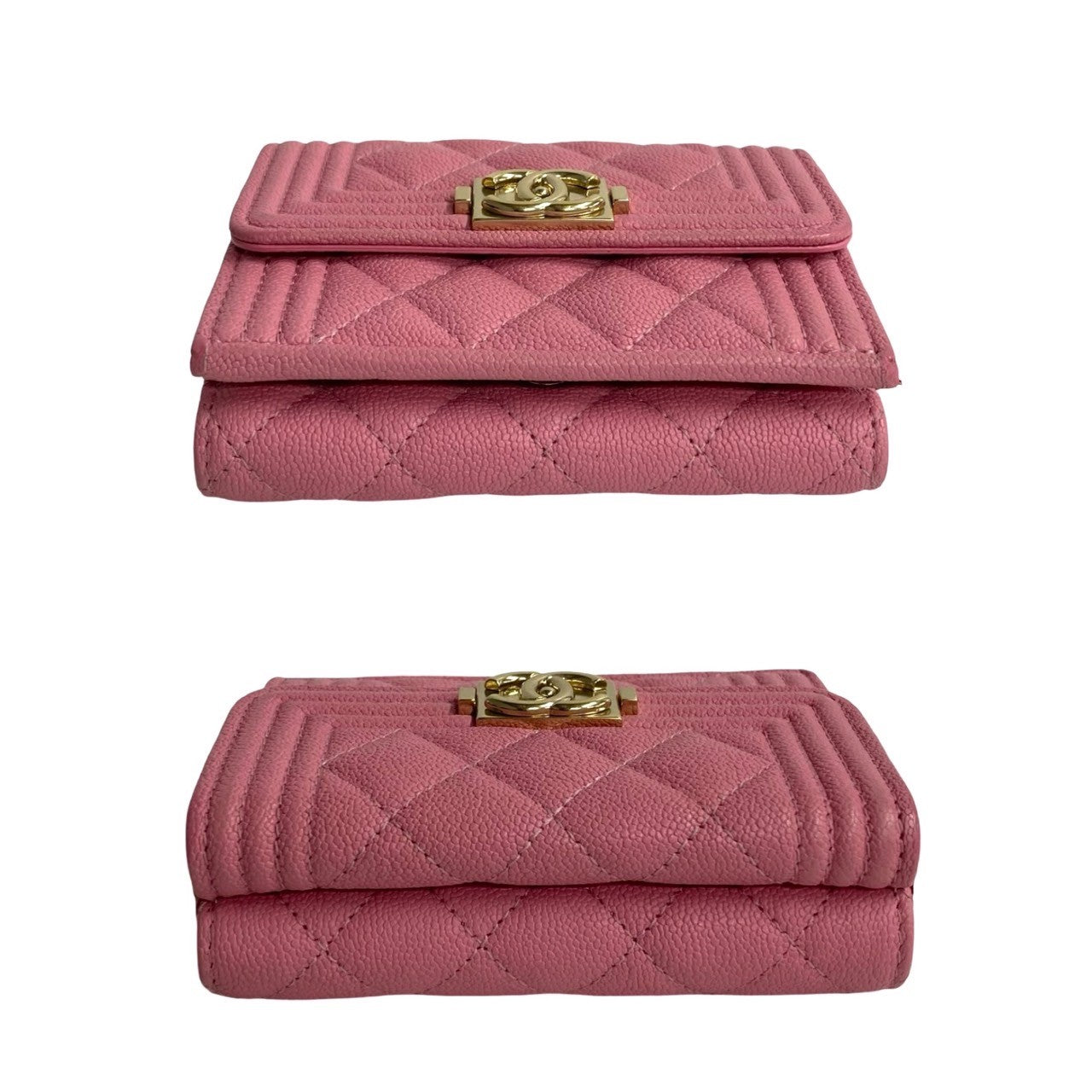 Chanel Tri-Fold Wallet Matt Caviar Skin Pink Caviar Skin Boy Chanel Women