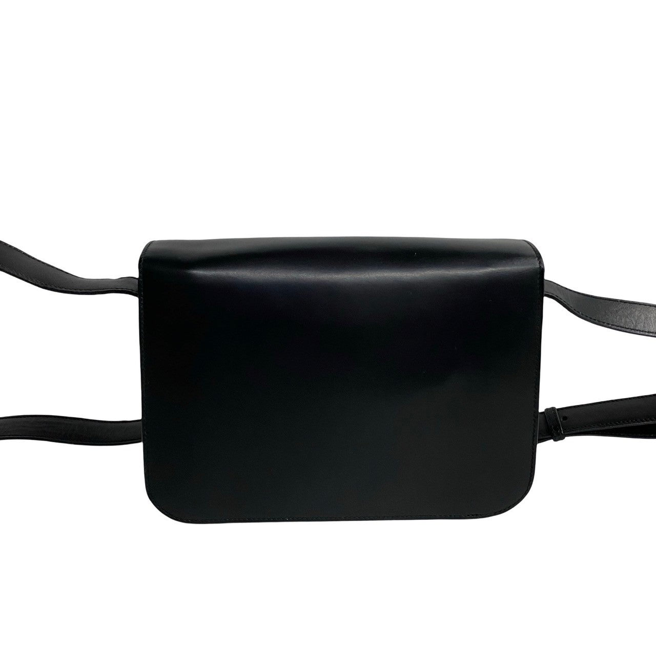 Celine Shoulder Bag Leather Black Circle Logo Metal Women