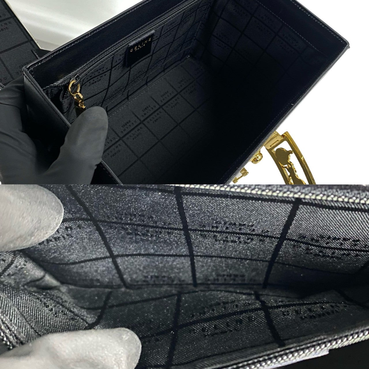 Celine Handbag Leather Black Carriage Metal Women