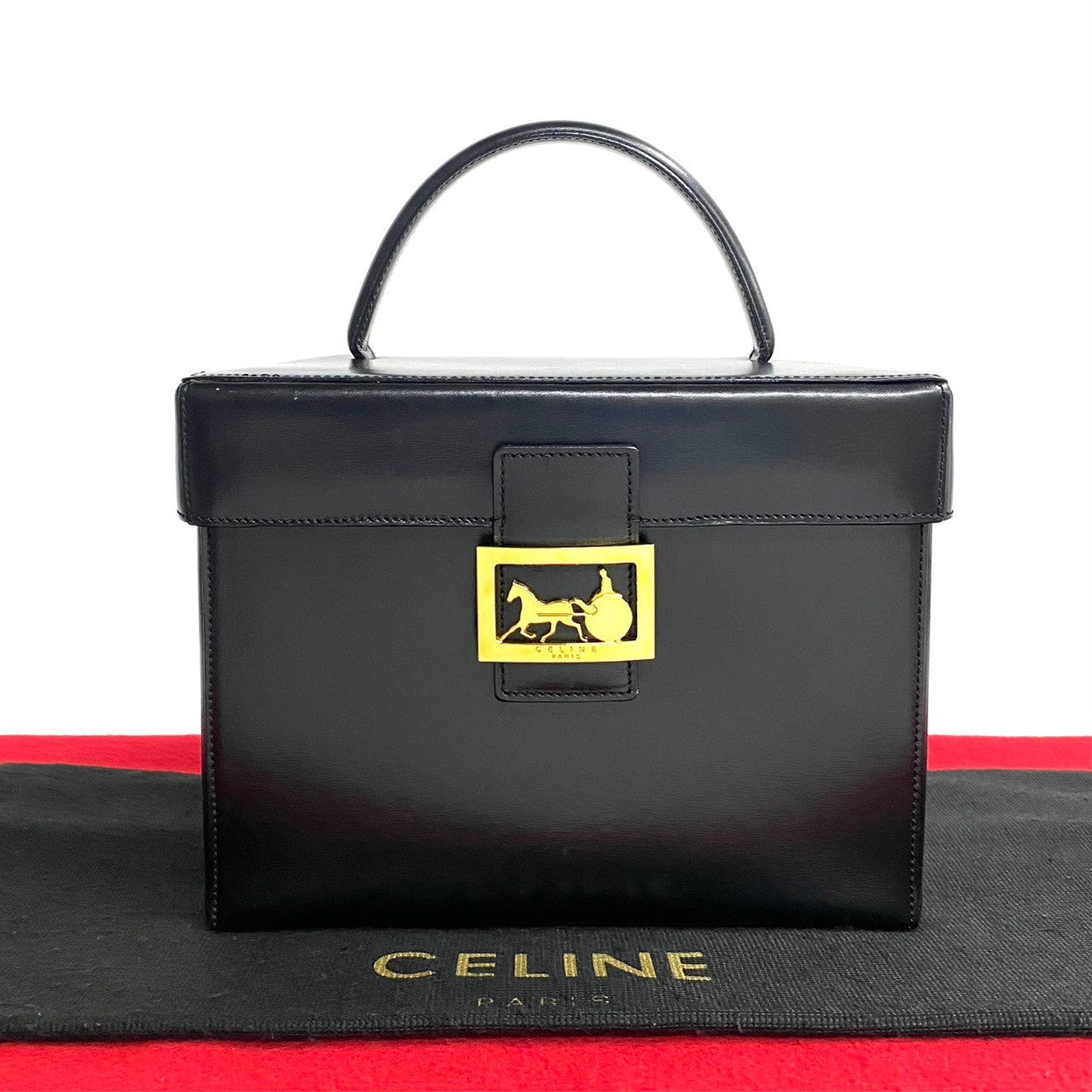 Celine Handbag Leather Black Carriage Metal Women