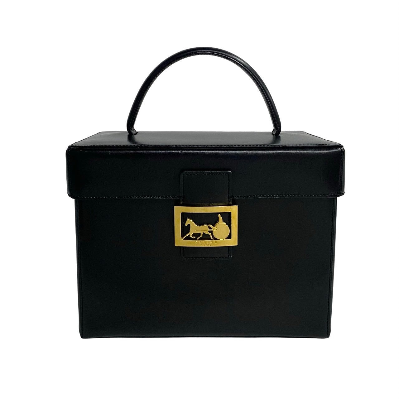 Celine Handbag Leather Black Carriage Metal Women