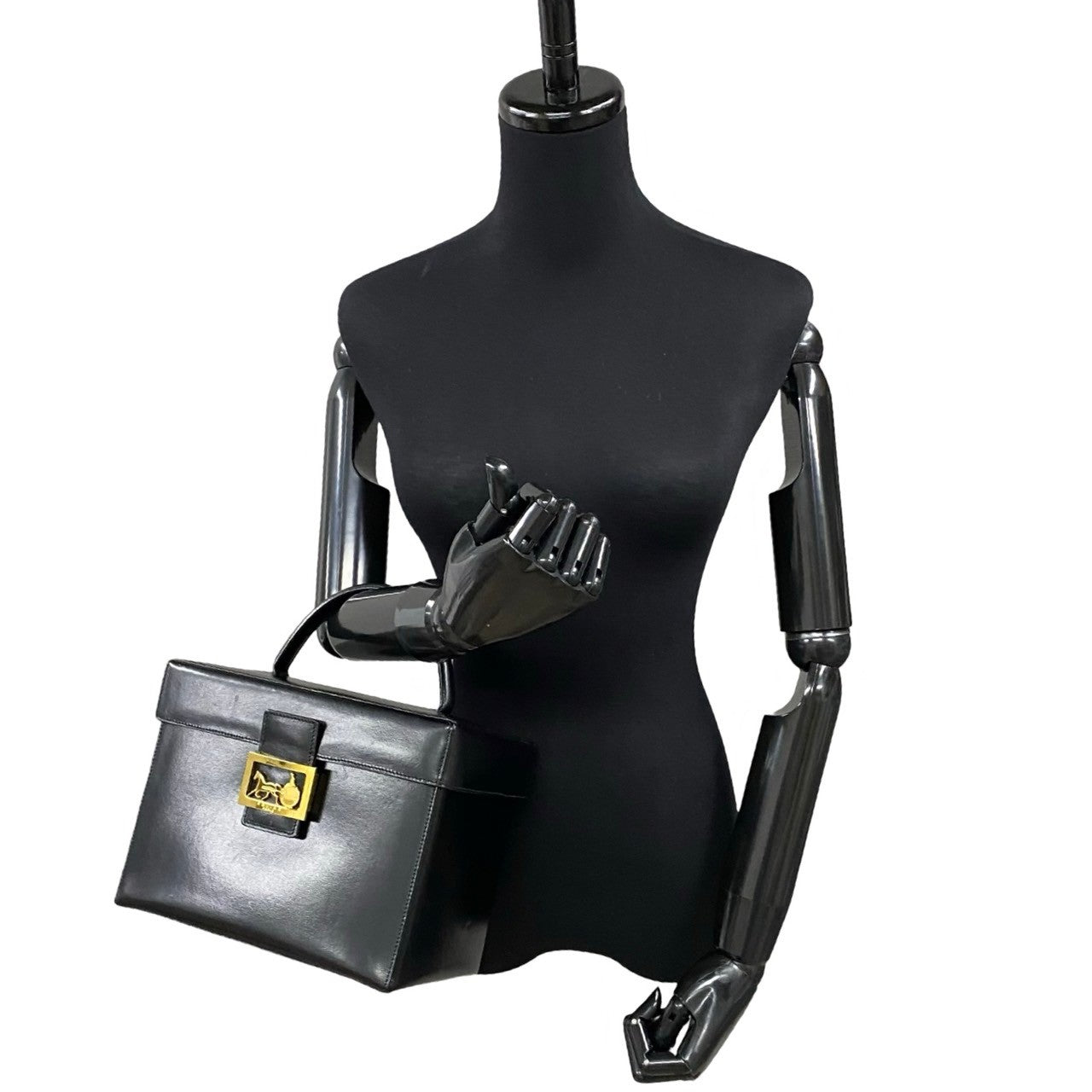 Celine Handbag Leather Black Carriage Metal Women