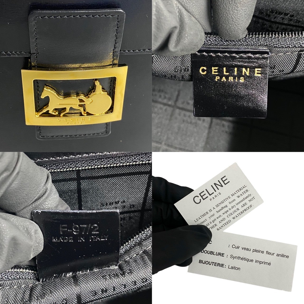 Celine Handbag Leather Black Carriage Metal Women