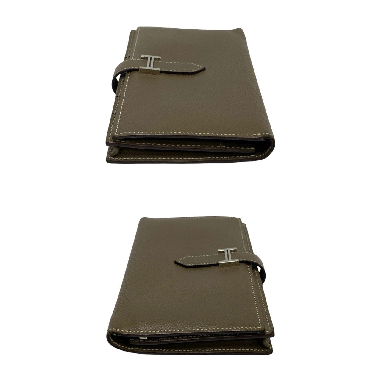 Hermes Long Wallet Purse Epsom Gray Logo Metal Beance Fleet Women(Unisex)