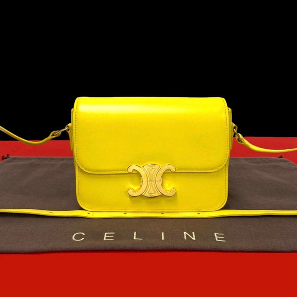 Celine Shoulder Bag Calfskin, Leather Yellow Triomphe Logo Metal Teen Triomphe Women