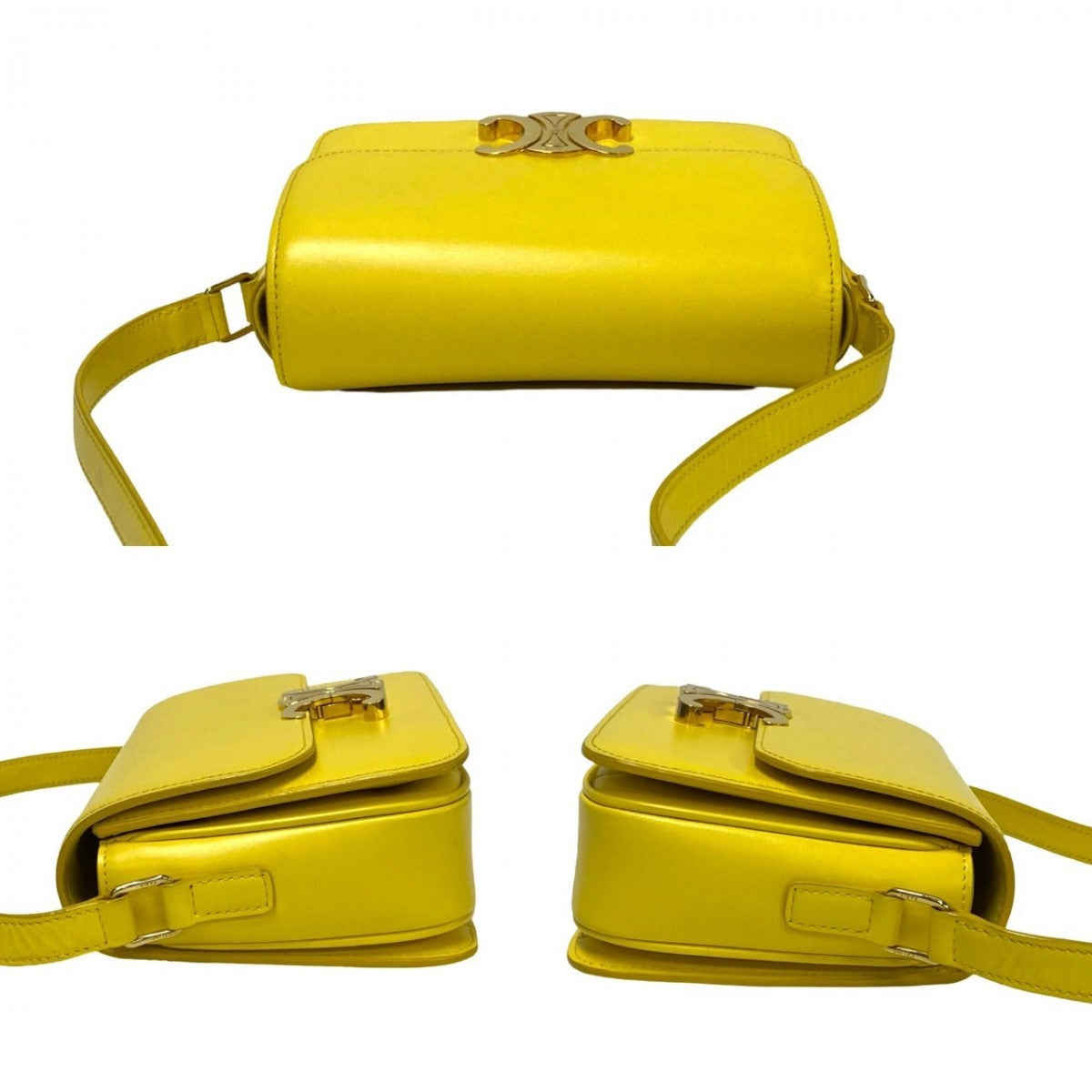Celine Shoulder Bag Calfskin, Leather Yellow Triomphe Logo Metal Teen Triomphe Women