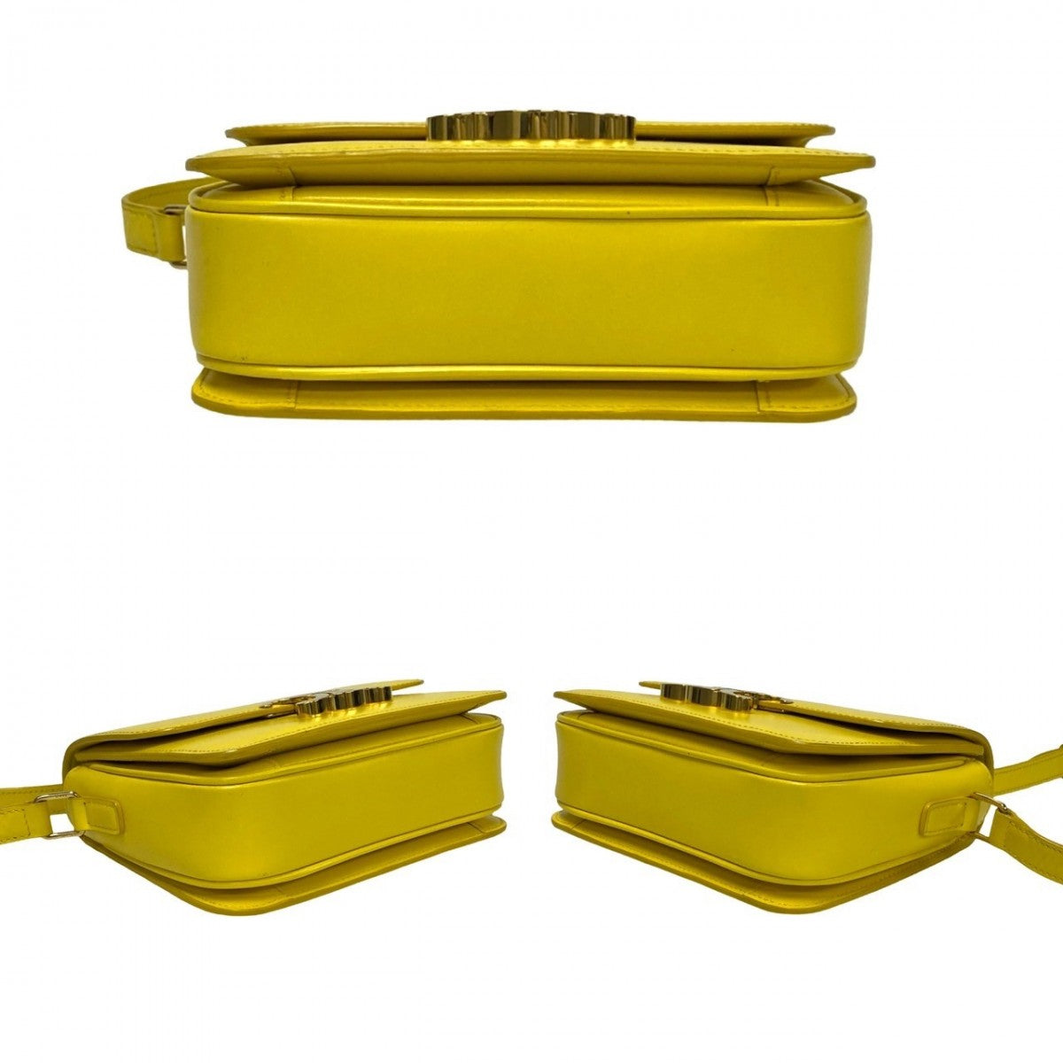 Celine Shoulder Bag Calfskin, Leather Yellow Triomphe Logo Metal Teen Triomphe Women