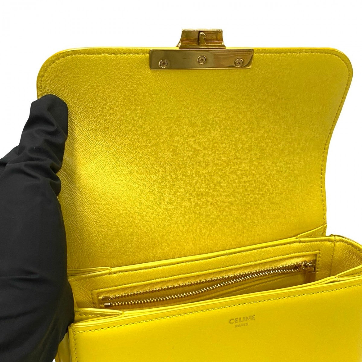 Celine Shoulder Bag Calfskin, Leather Yellow Triomphe Logo Metal Teen Triomphe Women