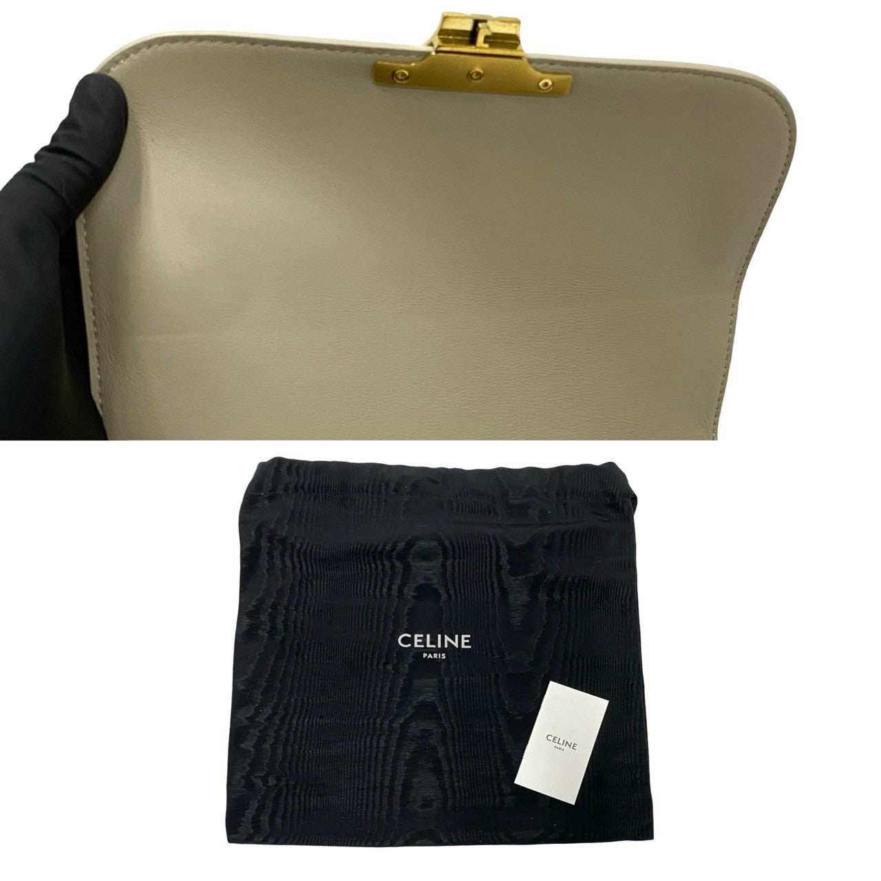 Celine Shoulder Bag Calfskin, Leather Beige Classic Triomphe Women