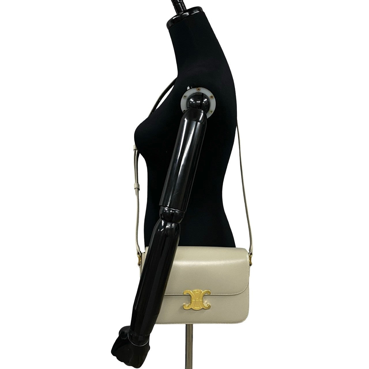 Celine Shoulder Bag Calfskin, Leather Beige Classic Triomphe Women