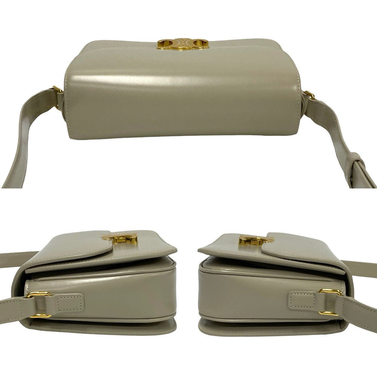 Celine Shoulder Bag Calfskin, Leather Beige Classic Triomphe Women