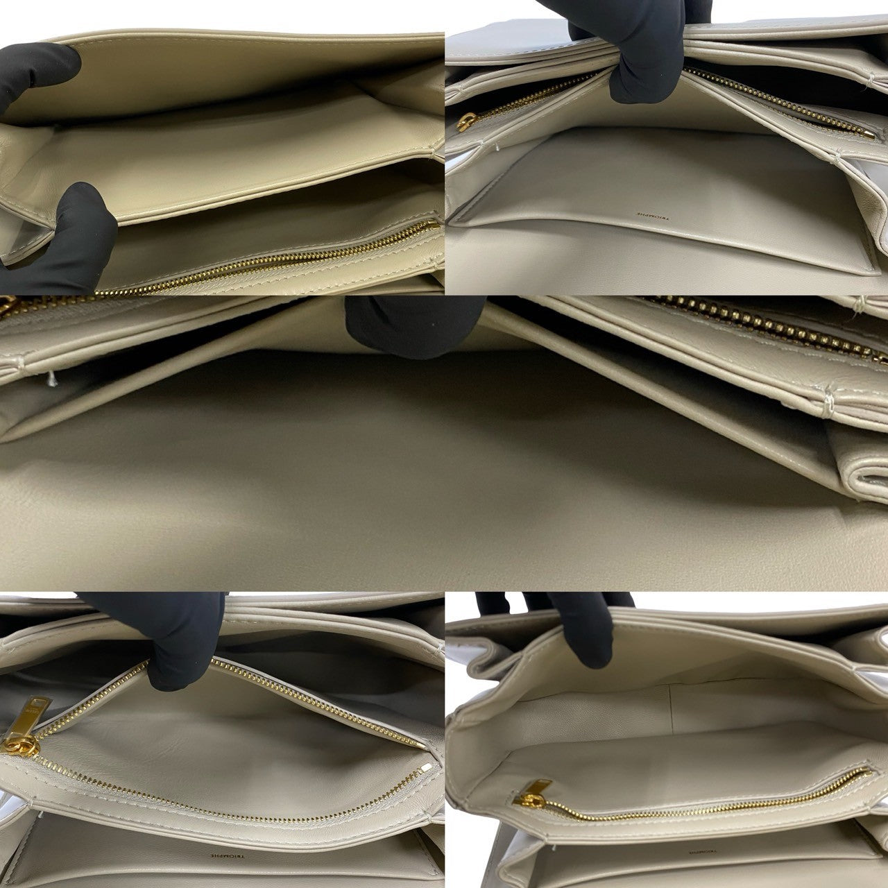 Celine Shoulder Bag Calfskin, Leather Beige Classic Triomphe Women