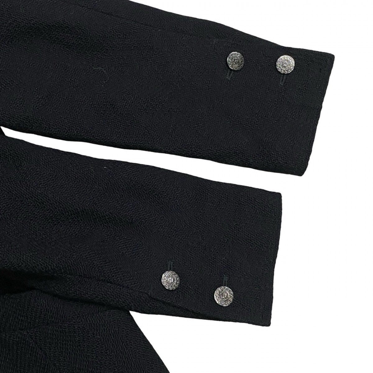 Chanel Tailored Jacket Wool, Nylon, Silk/Lycra Black Coco Mark Button Tweed Women 40
