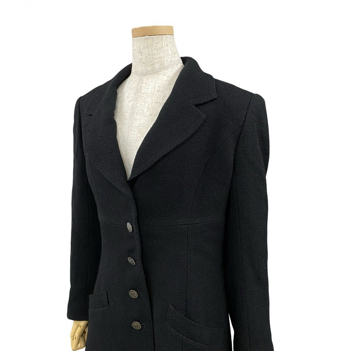 Chanel Tailored Jacket Wool, Nylon, Silk/Lycra Black Coco Mark Button Tweed Women 40
