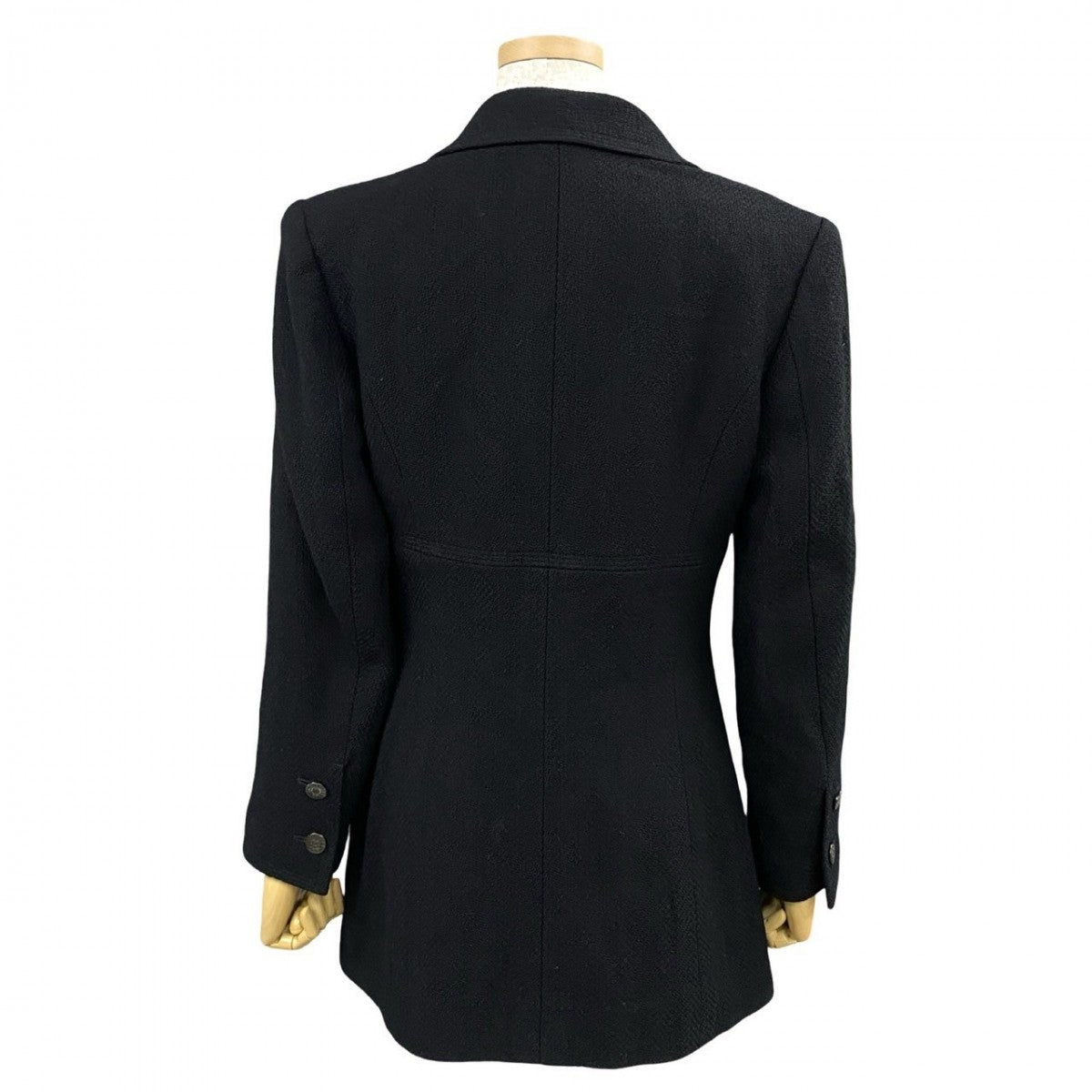 Chanel Tailored Jacket Wool, Nylon, Silk/Lycra Black Coco Mark Button Tweed Women 40
