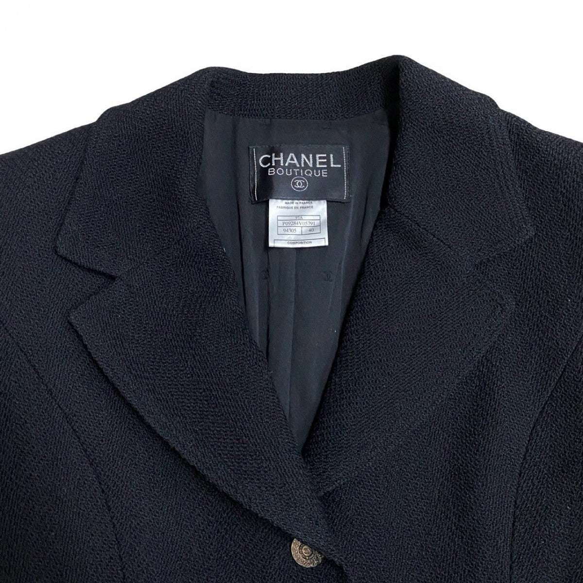 Chanel Tailored Jacket Wool, Nylon, Silk/Lycra Black Coco Mark Button Tweed Women 40