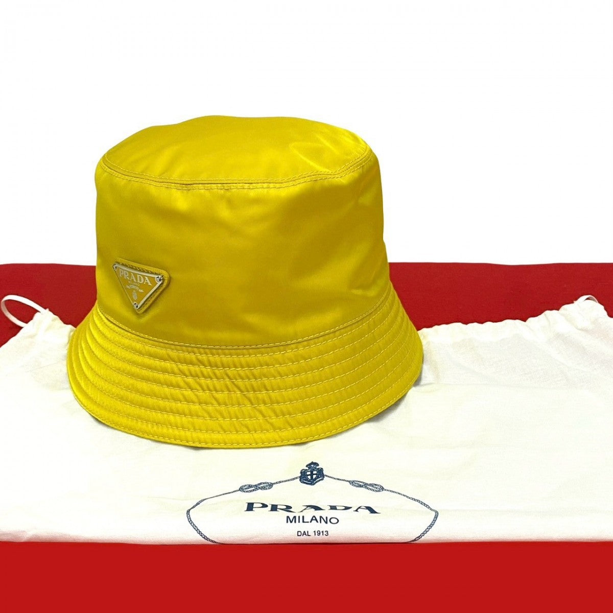Prada Hat Nylon Yellow Triangular Logo Re-Nylon Mens M