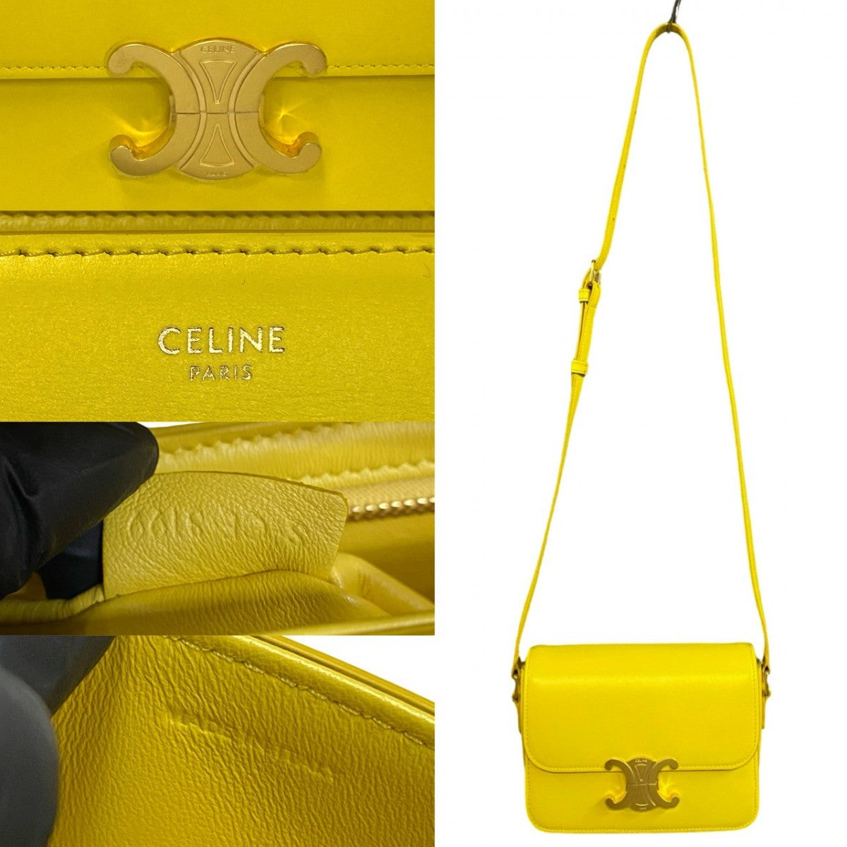 Celine Shoulder Bag Leather Yellow Teen Triomphe Women