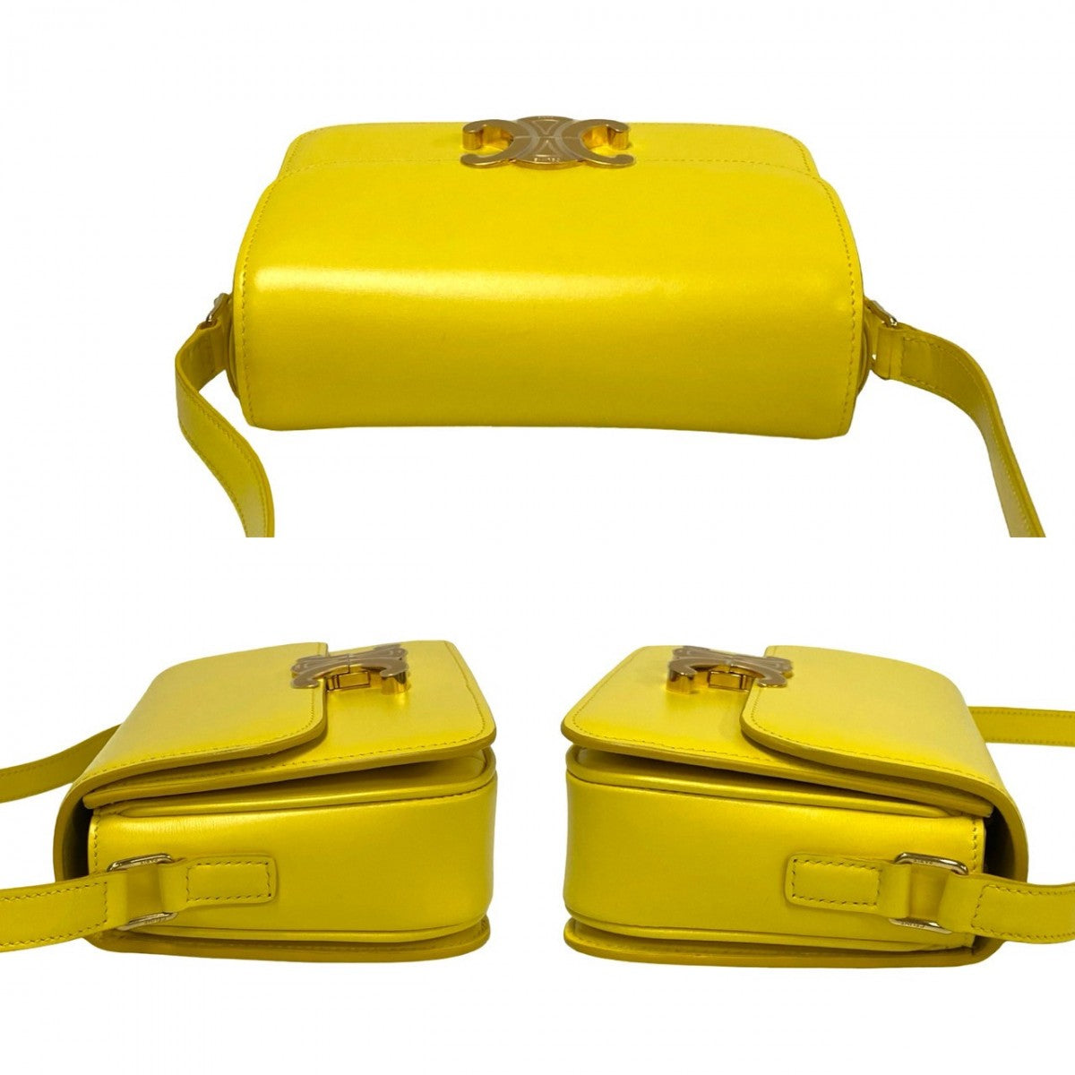 Celine Shoulder Bag Leather Yellow Teen Triomphe Women
