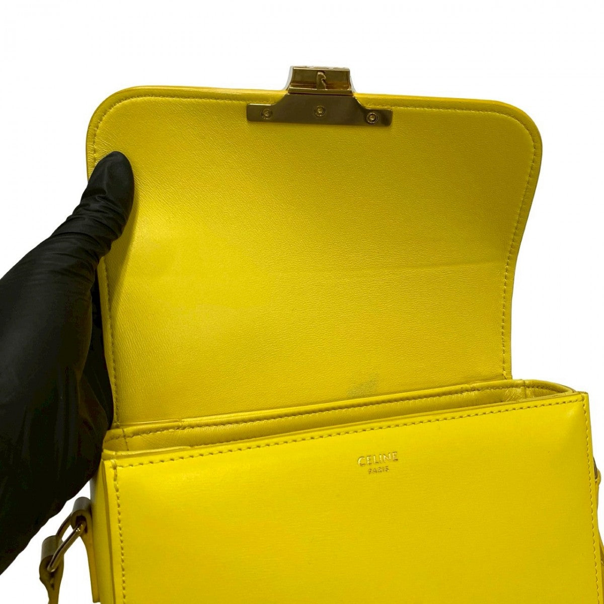Celine Shoulder Bag Leather Yellow Teen Triomphe Women